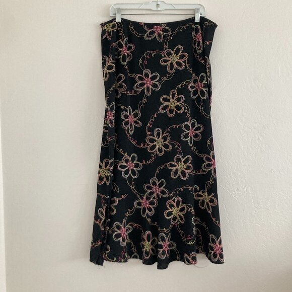 Vintage Sag Harbor Dark Romantic Floral Midi Skirt Whimsigoth 90s Y2K Size 16 - Picture 1 of 7